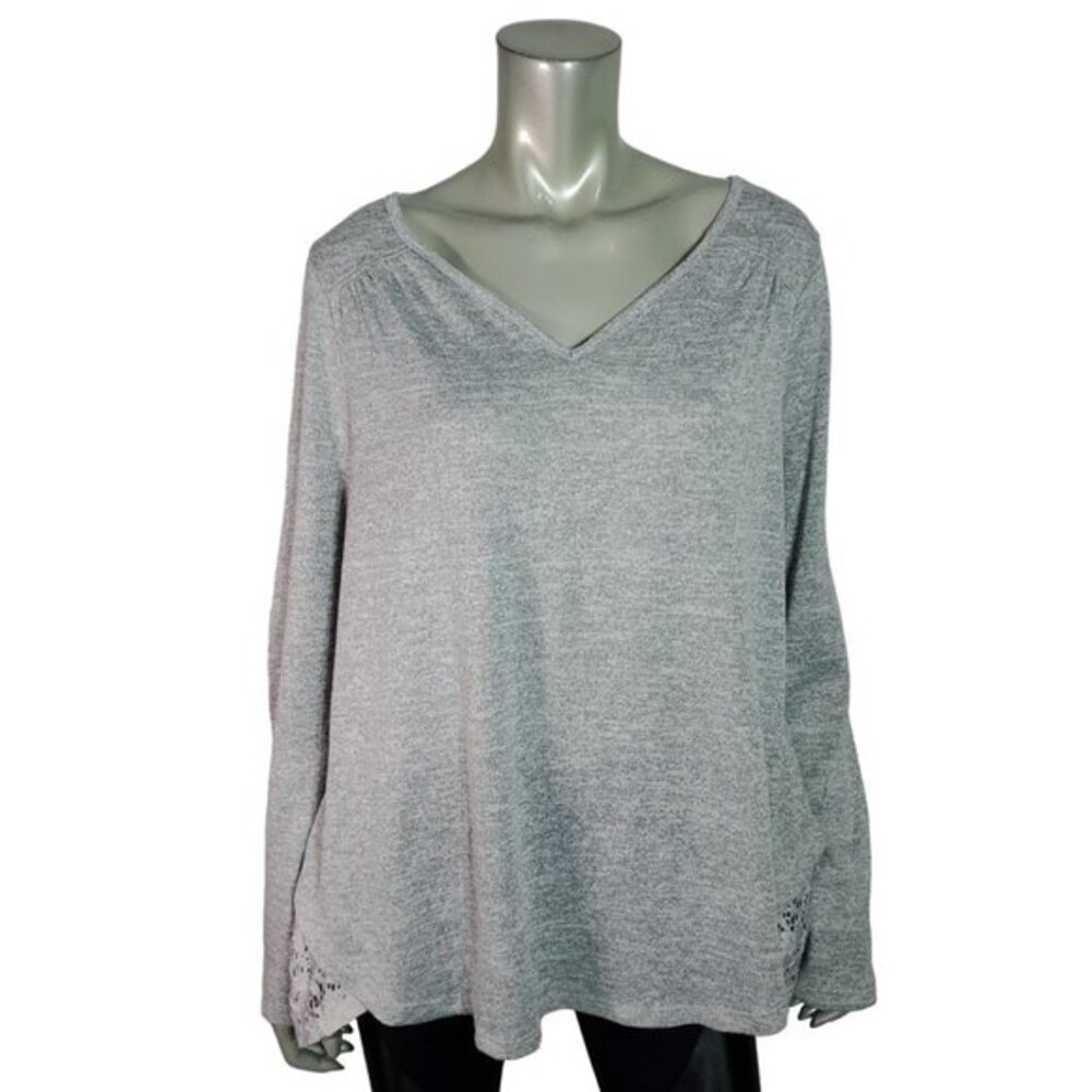 One World High Low Top Plus Size 1X Stretch‎ Pullover Casual Heathered Gray